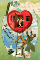 Mann versucht vergeblich  das Herz einer Frau zu erobern  1910