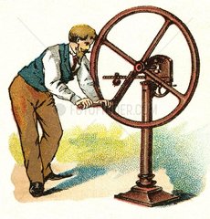 Handwerker an Maschine  um 1900