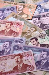 irakisches Geld mit Saddam Hussein