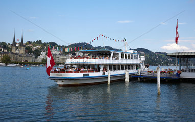 Luzern  Schweiz  Panoramaschiff Weggis der SGV am Schiffsanleger Luzern Bahnhofquai