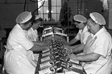 Dresden  DDR  Arbeiterinnen am Fliessband der Spirituosenfabrik VEB Bramsch Dresden