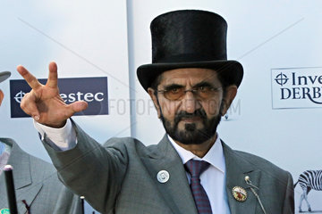 Epsom  Portrait of owner Sheikh Mohammed bin Rashid al Maktoum after winning the Epsom Derby with Masar