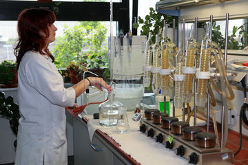 Magdeburg  Deutschland  Laborantin in einem Bio-Oelwerk bei der Arbeit