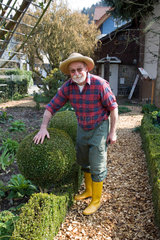 Gengenbach  Deutschland  ein Rentner bei der Gartenarbeit