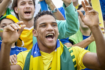Brazilian football fans cheering at match
