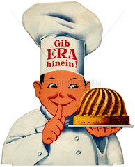 Baecker mit Kuchen  Werbeaufsteller  um 1935