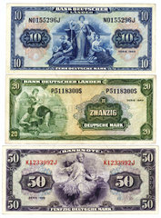 erster 10-  20-  50-Mark-Schein der Bundesrepublik  1949