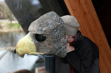 Waren (Mueritz)  Deutschland  Junge schaut im Mueritzeum durch eine Vogelmaske