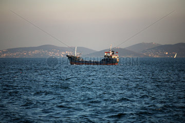 Tuerkei  ein Frachter im Marmarameer vor den Prinzeninseln