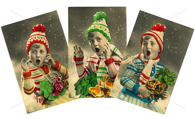 Junge im Winter  drei historische Postkarten  1927