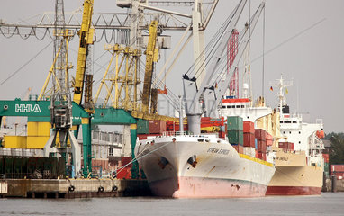 Frachtschiffe am Oswaldkai (Fruchtterminal) im Hamburger Hafen