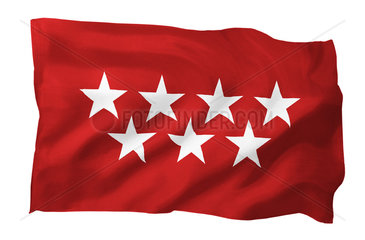 Fahne der REGION Madrid (Spanien; Motiv A; mit natuerlichem Faltenwurf und realistischer Stoffstruktur)