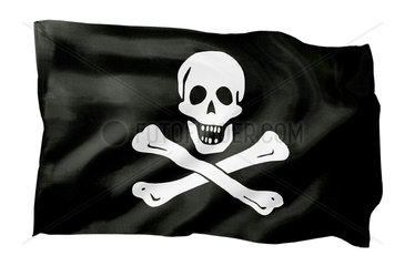 Piratenflagge (Motiv A; mit natuerlichem Faltenwurf und realistischer Stoffstruktur)