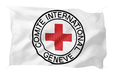 Fahne des icrc Comite international Geneve (Motiv A; mit natuerlichem Faltenwurf und realistischer Stoffstruktur)