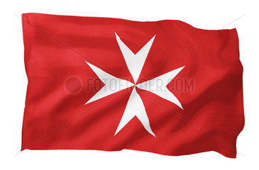 Fahne mit Malteserkreuz (Motiv A; mit natuerlichem Faltenwurf und realistischer Stoffstruktur)