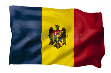 Fahne von Moldawien (Motiv A; mit natuerlichem Faltenwurf und realistischer Stoffstruktur)