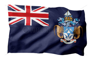 Landesfahne von Tristan da Cunha (Motiv A; mit natuerlichem Faltenwurf und realistischer Stoffstruktur)