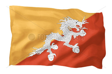 Fahne von Bhutan (Motiv A; mit natuerlichem Faltenwurf und realistischer Stoffstruktur)
