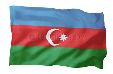 Fahne von Aserbaidschan (Motiv A; mit natuerlichem Faltenwurf und realistischer Stoffstruktur)
