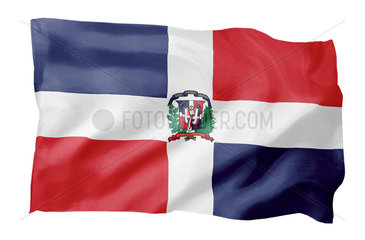 Fahne der Dominikanischen Republik (Motiv A; mit natuerlichem Faltenwurf und realistischer Stoffstruktur)