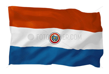 Fahne von Paraguay (Motiv B; mit natuerlichem Faltenwurf und realistischer Stoffstruktur)