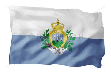 Fahne von San Marino (Motiv A; mit natuerlichem Faltenwurf und realistischer Stoffstruktur)