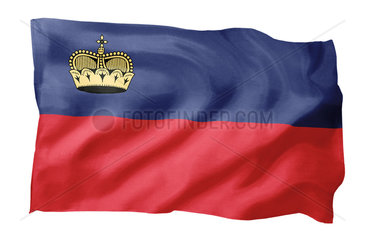 Fahne von Liechtenstein (Motiv A; mit natuerlichem Faltenwurf und realistischer Stoffstruktur)