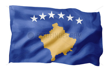 Fahne von Kosovo (Motiv A; mit natuerlichem Faltenwurf und realistischer Stoffstruktur)