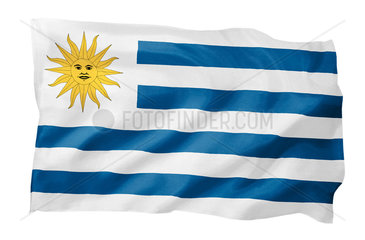 Fahne von Uruguay (Motiv A; mit natuerlichem Faltenwurf und realistischer Stoffstruktur)