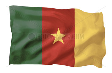 Fahne von Kamerun (Motiv A; mit natuerlichem Faltenwurf und realistischer Stoffstruktur)