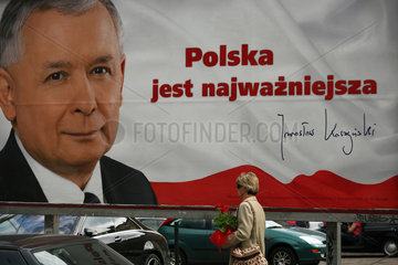 Posen  Polen  Wahlplakat von Jaroslaw Kaczynski  Kandidat der PIS fuer die Praesidentschaftswahlen