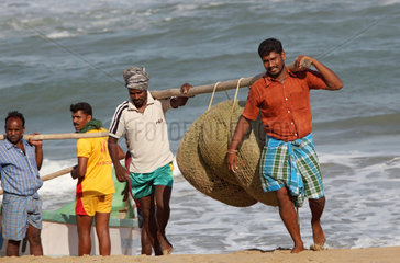 Alikuppam  Indien  zurueckkommende Fischer