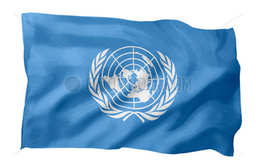 Fahne der Vereinten Nationen UN (Motiv A; mit natuerlichem Faltenwurf und realistischer Stoffstruktur)