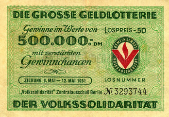 Los  Lotterie der Volkssolidaritaet  DDR  1951