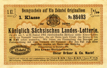 Koeniglich Saechsische Landes-Lotterie  1901