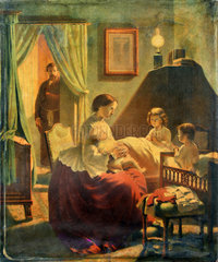 Mutter betet mit ihren Kindern vor dem Einschlafen  1875