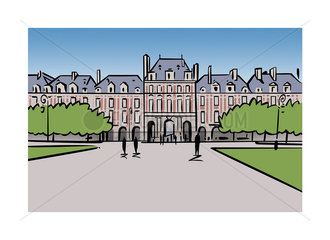 Illustration of Place des Vosges in Paris  France