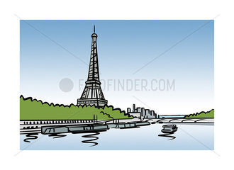 Illustration of the Seine and Eiffel Tower in Paris  France