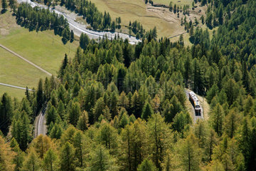 Alp Gruem  Schweiz  Blick auf den Bernina Express im Tal