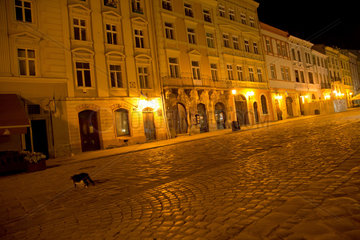 Lemberg  Ukraine  nachts am Marktplatz