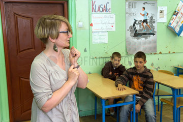 Posen  Polen  Deutschlehrerin der 5. Klasse unterrichtet