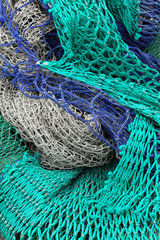 Roennaeng  Schweden  Fischernetze im Fischereihafen