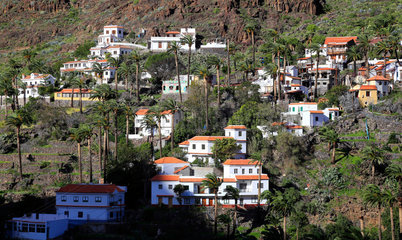 Valle Gran Rey  Spanien  Blick auf das Kuenstlerdorf El Guro auf der Insel La Gomera