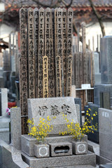 Tokio  Japan  Grabstelle mit Sotoba-Hoelzern auf dem Friedhof am Zojo-ji Tempel