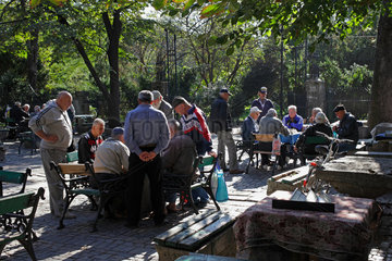 Bukarest  Rumaenien  Senioren spielen Brettspiele in einem Park in Bukarest