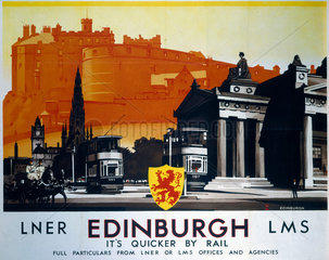 ‘Edinburgh - It’s Quicker By Rail’  LNER/LMS poster  1923-1947.