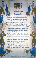 ‘Song of the Suburban Traveller’  GWR/LMS/LNER/SR poster  1939-1945.