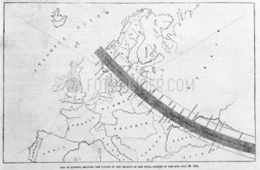 Map of the course of the Moon’s shadow during a solar eclipse  1851