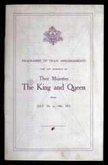 Programme of train arrangements for a royal tour  1913.
