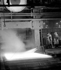 Rolled steel plate being cooled  Consett Iron Works  1959.